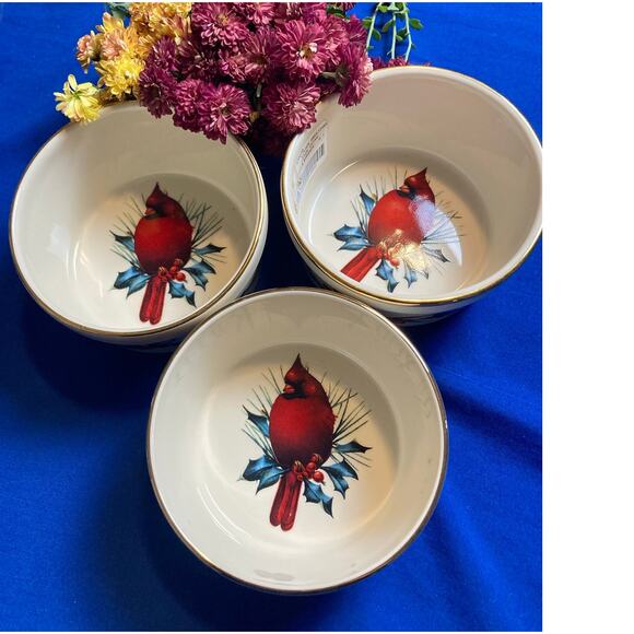 Lenox Winter Greetings Dip Serving Bowls (3) 4.5x2.5" Cardinal New Without Box - Picture 9 of 9